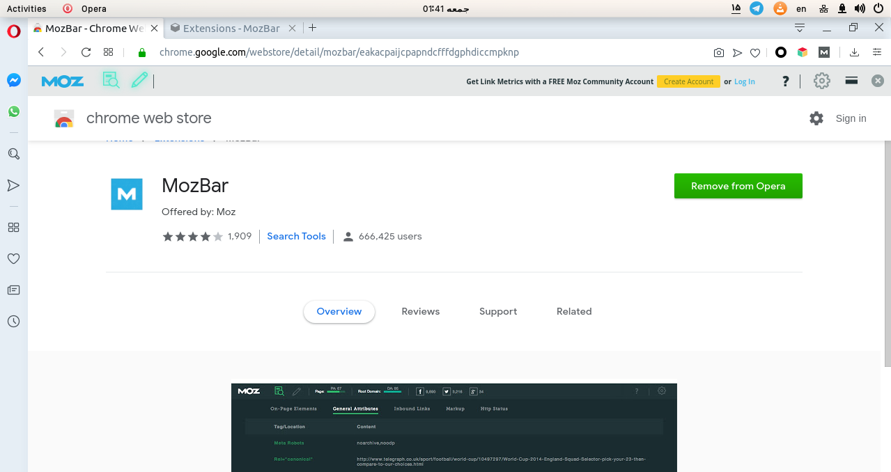  نصب افزونه سئو MozBar روی مرورگر اوپرا برای نمایش لینک های فالو و نوفالو 