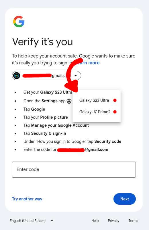 دریافت کد security code برای ورود به گوگل