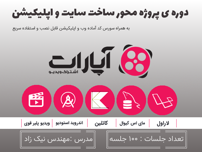 دوره ی آموزش پروژه محور ساخت آپارات با اپلیکیشن موبایل و سورس کد آماده